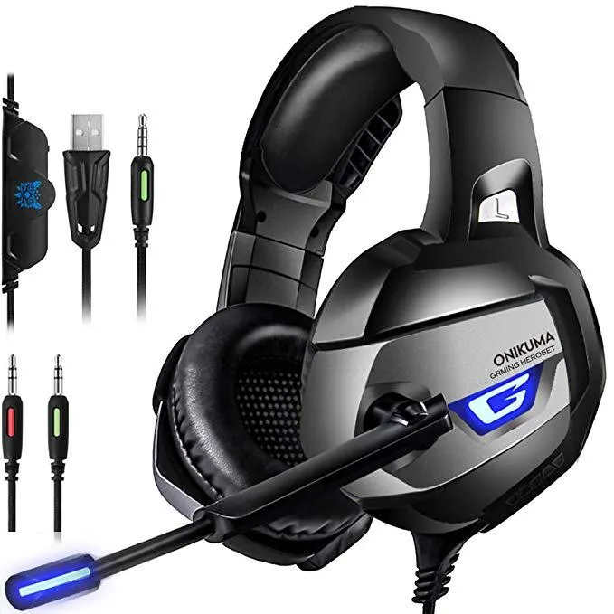 Auriculares para juegos profesionales ONIKUMA K5 Stereo Bass Surround Auricular colorido iluminado Gamer Luminous Headphones para PS4 Xbox One PC Gamer