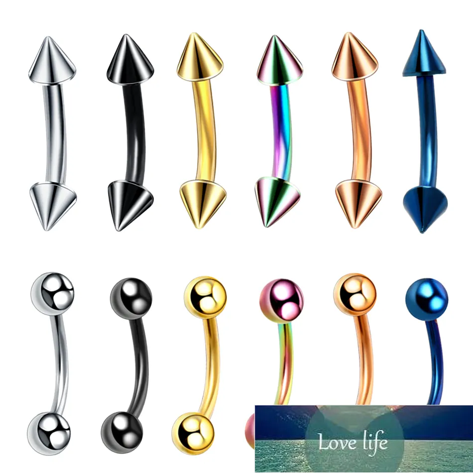 10 pièces/lot anneau à sourcils en acier inoxydable, boule à pointes, haltères incurvés, barre de perçage des sourcils, bijoux de corps, anneau de perçage Helix 16G, prix d'usine, conception experte, qualité