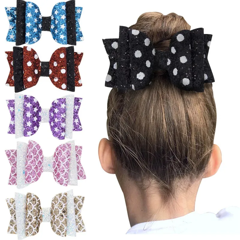 Hårtillbehör Sequins Bows Clips för Baby Girls Kids Mermaid Star Dot Glitter Bowknot Hårpin Princess Barrettes Headwear HC132