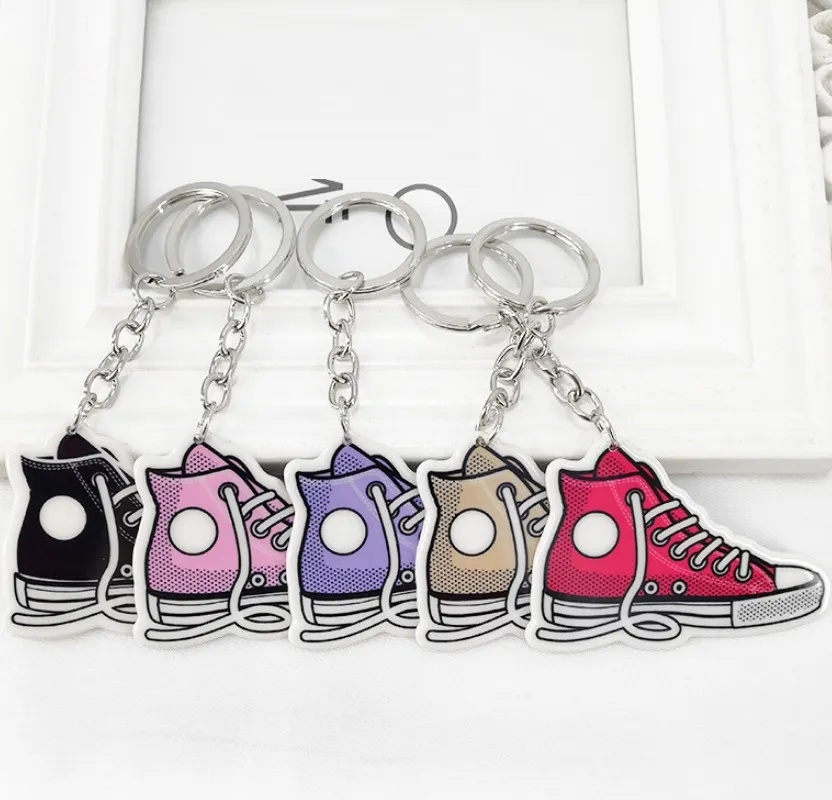 Porte-clés de chaussures en toile acrylique, porte-clés de voiture, anneaux en métal, porte-clés de chaussures pour femmes et hommes unisexe