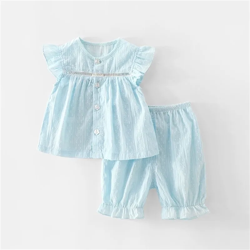 Flickor Summer Suit Bomull Lätt Barnkläder Söt Western Style Byxor Baby Modig Tvådelad P4673 210622
