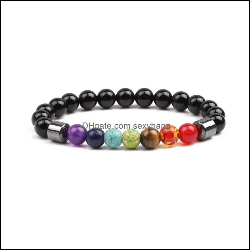 10PC/set Natural stone Beads bracelet 7 Chakra Gemstone Crystal Healing Reiki women jewelry bangle Free Shipping