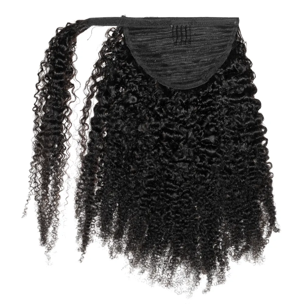 Wrap Around Ponytails Human Hair Extensions Afro Curly Natural Black 120g Horsetail Cuticle Aligned Elastic Band Virgin Remy Stock ready to ship