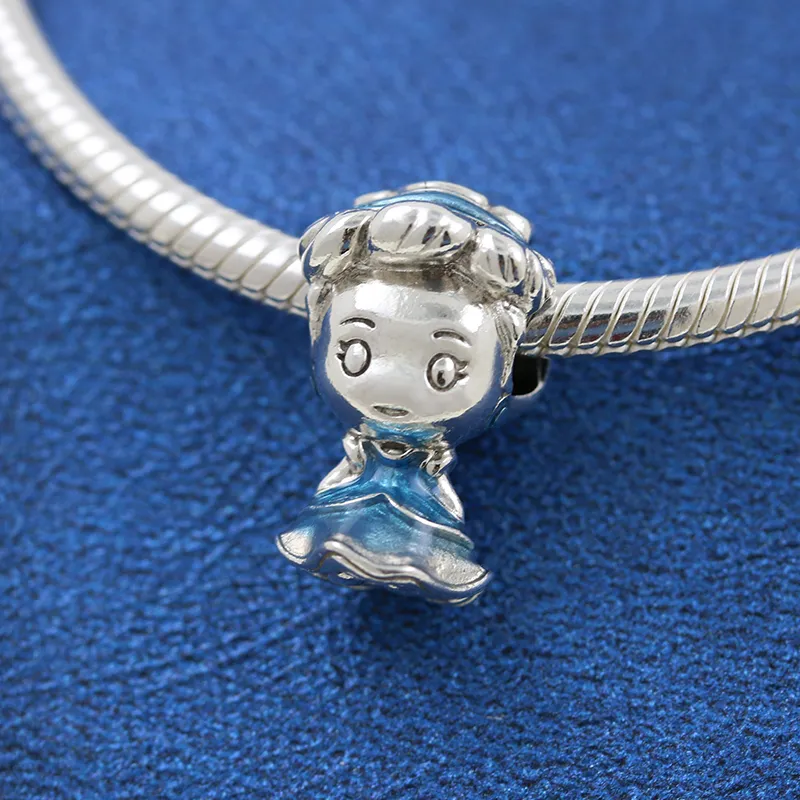 Solidne 925 Sterling Silver Cinder Charm Koralik z niebieskim emaliowanym pasuje europejskie bransoletki biżuteria w stylu Pandora