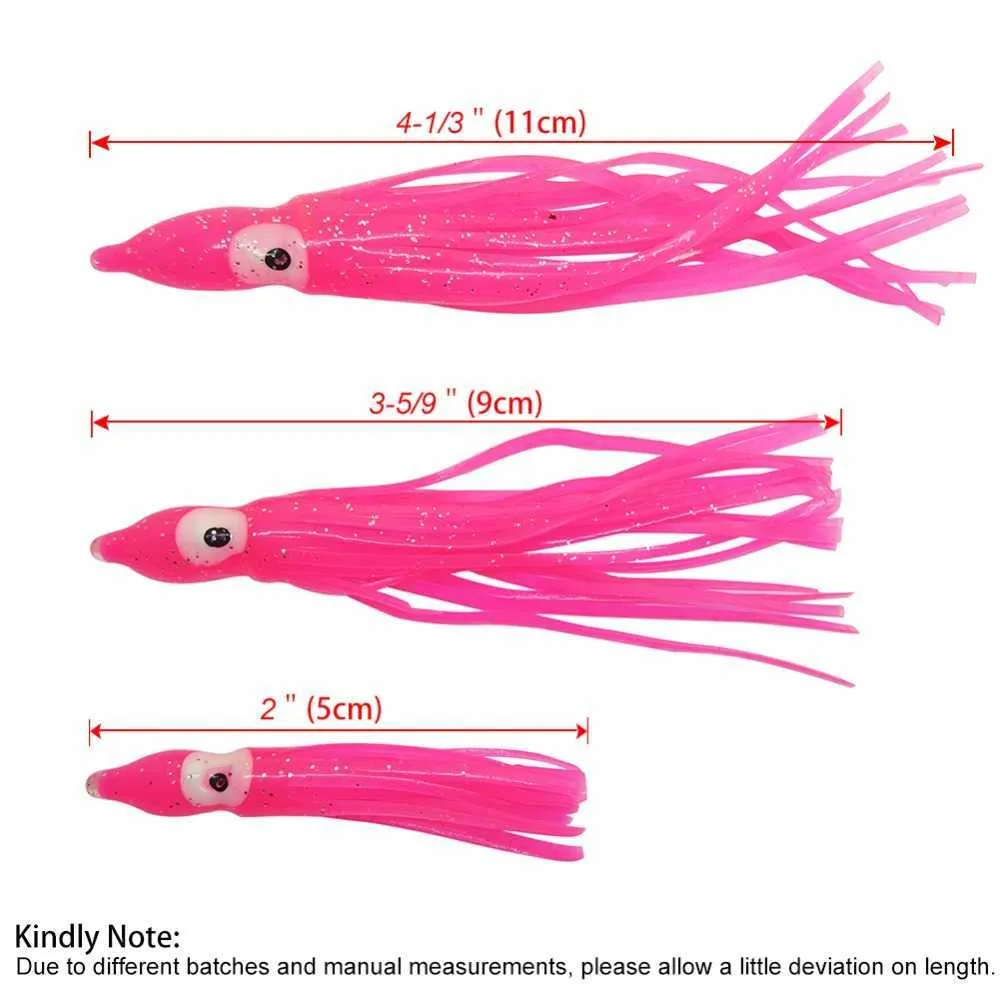 9.5 fishing lure skirts KMUCUTIE 5 Pcs 9 Inch Metal Head Saltwater Trolling Lures for Big Game Bait and many open 9" Inch Fishing Squid Hoochie