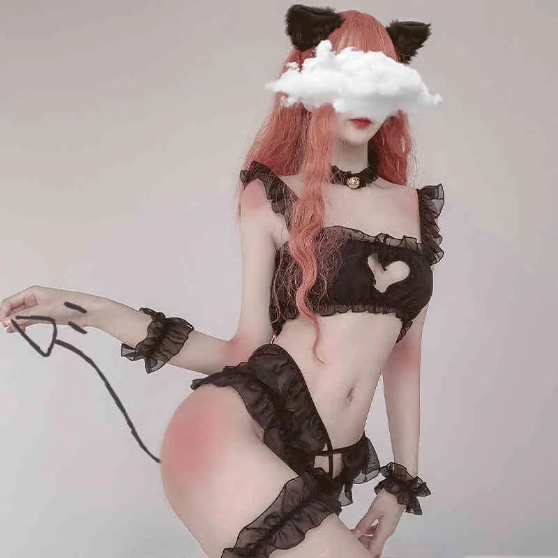 Anime Cosplay Kostüme Sexy Unterwäsche Kätzchen Rolle Spielen Katze Uniform Unterhose Nette Outfits Schule Mädchen Dessous Set 2021