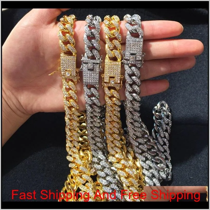 2019 Bling Diamond Iced Out Chains Necklace Mens Cuban Link Chain Stainclaces Hip Hop High Jukiden