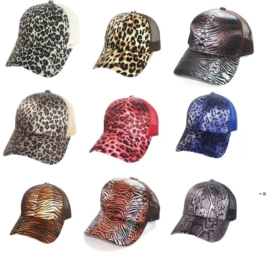 Sun Hats Activity Stree Parade Hat Leopard ponytail Baseball Net Cap Adjustable Sunhat ZZA12548