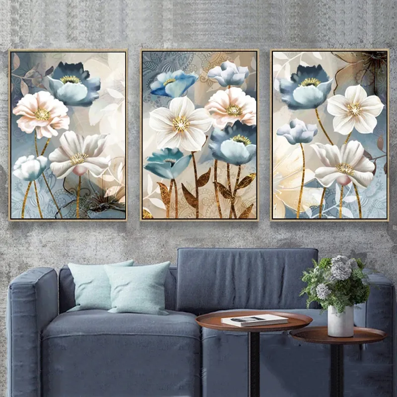 Pittura astratta su tela Poster di fiori Immagini scandinave di arte della parete per soggiorno Decorazioni per la casa moderne Piante Quadros Stampe