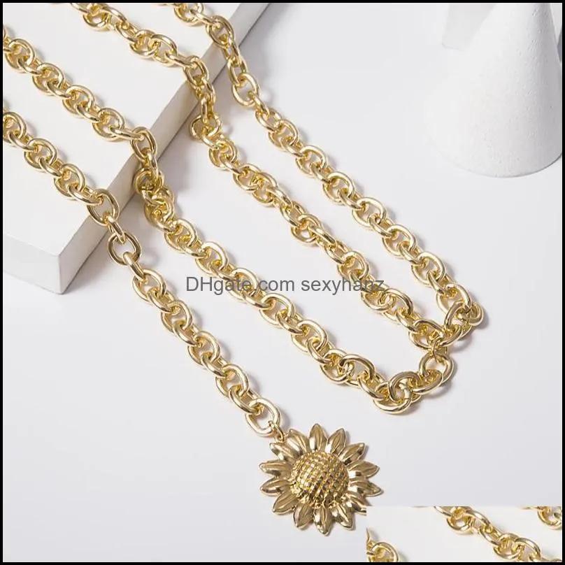 Other Cross-border Jewelry Long Tassel Geometric Chain Human Simple Double Sunflower Pendant Waist Female