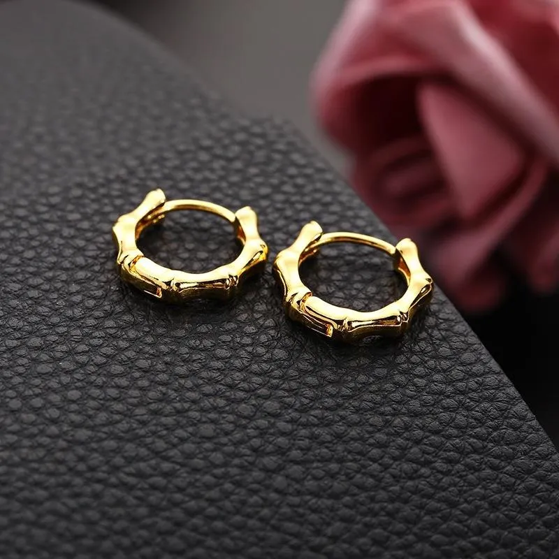 Punk Bamboo Design Small Hoop Earrings Gold Silver Color Korean