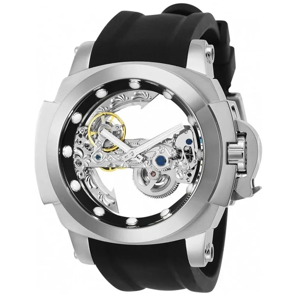 Herren-Automatikuhr, modisch, aushöhlen, 48 mm Zifferblatt, Silikon, Herren-Armbanduhr