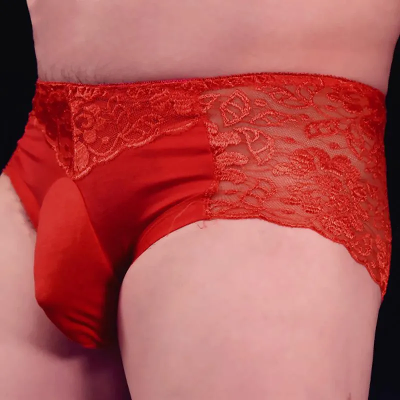 Mutande da uomo Intimo Sissy sexy Boxer in pizzo Mutandine Pantaloncini Mutandine Custodia per pene ultra sottile