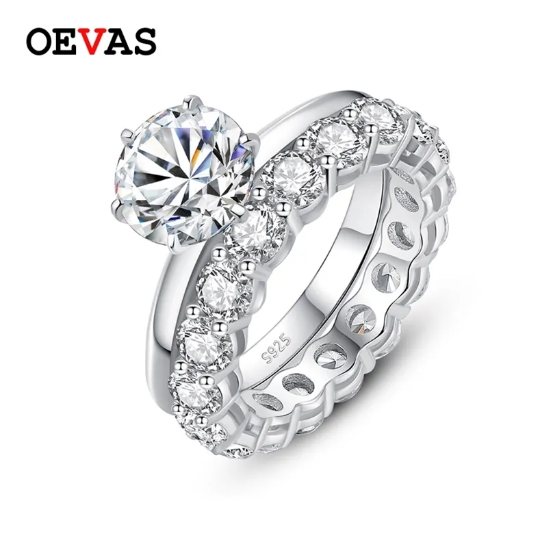 OEVAS Real 2 Carats Bridal Rings set Top Quality 100% 925 Sterling Silver Fidanzamento Wedding Party Fine Jewelry Regali 211217