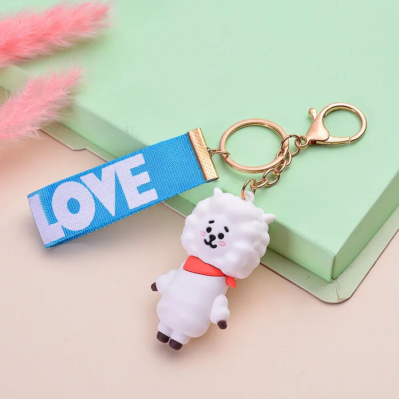 Korean VERSION OF BTS square play youth group classic stereoscopic drop glue doll with love ribbon key chain bag pendant toys