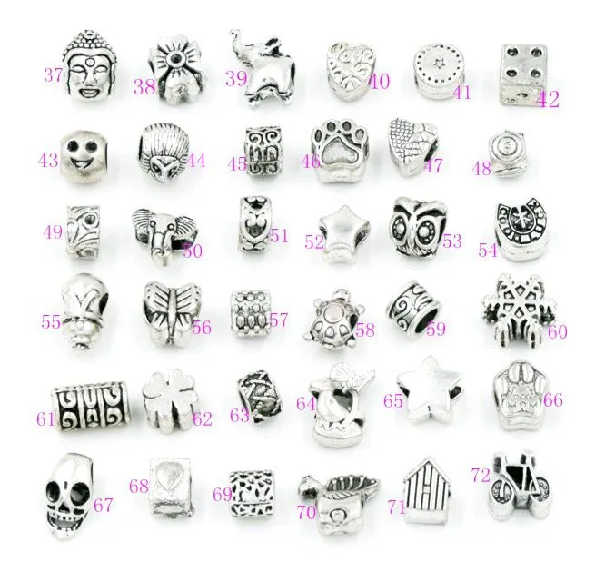 Alloy 140styles 925 Silver Big Hole Beads for European Pandora Charm Bracelets ilia & Biagi Metals Loose Bead Jewelry DIY 140pcs l284v