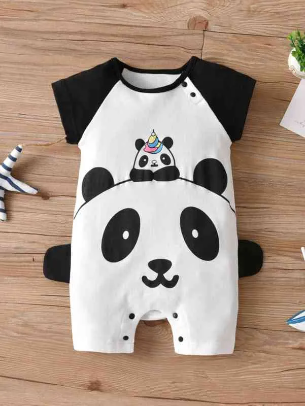 Baby Panda Drukuj Raglan Rękaw Romper Ona