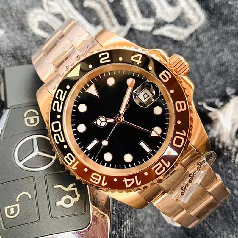 Automatische mechanische herenhorloges 41 mm roségouden schaal Volledig roestvrijstalen band Gouden horloge Super lichtgevend polshorloge Saffier Montre De Luxe