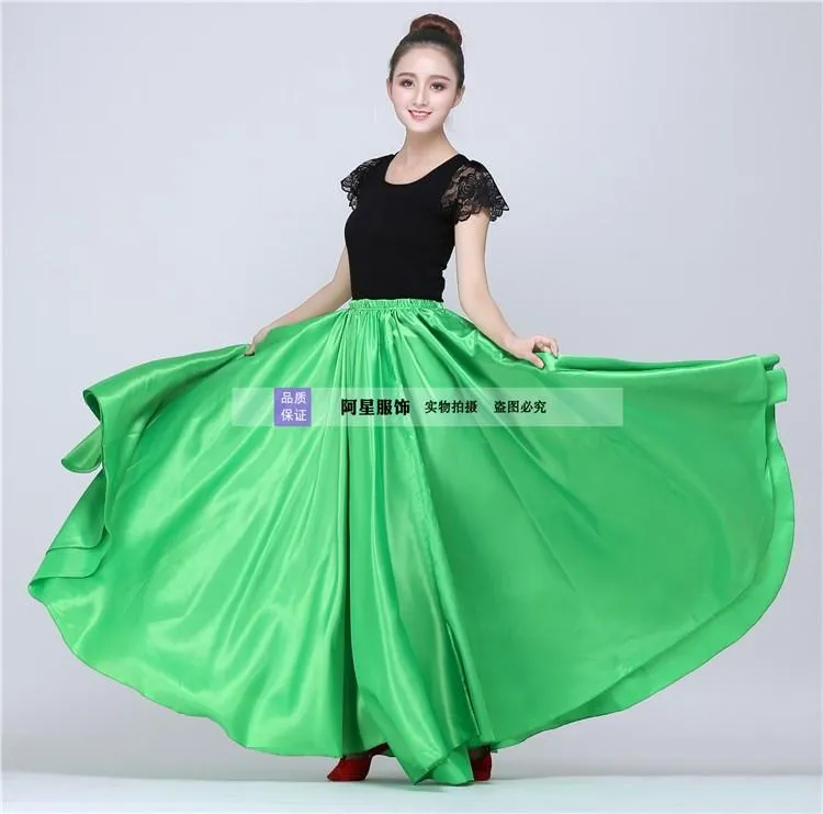 Skirts Big Hem (360 540 720 )Women Satin Silk Long Pleated Skirt High Waist Womens Vintage Solid Faldas Mujer Saias