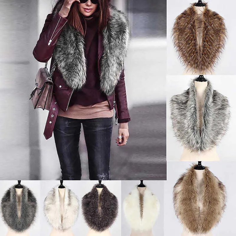 Winter Big Size Scarves Warp Shawl Neck Warmer Natural Color Fox Faux Fur Collar Scarf Stole Muffler with Clip Loops H0923
