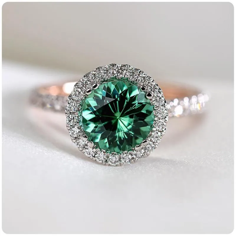 Кластерные кольца стиль розовое золото для женщин девушки круглые зеленые Zircon камень свадебное ведение невесты обручальные кольца подвеска ювелирных изделий