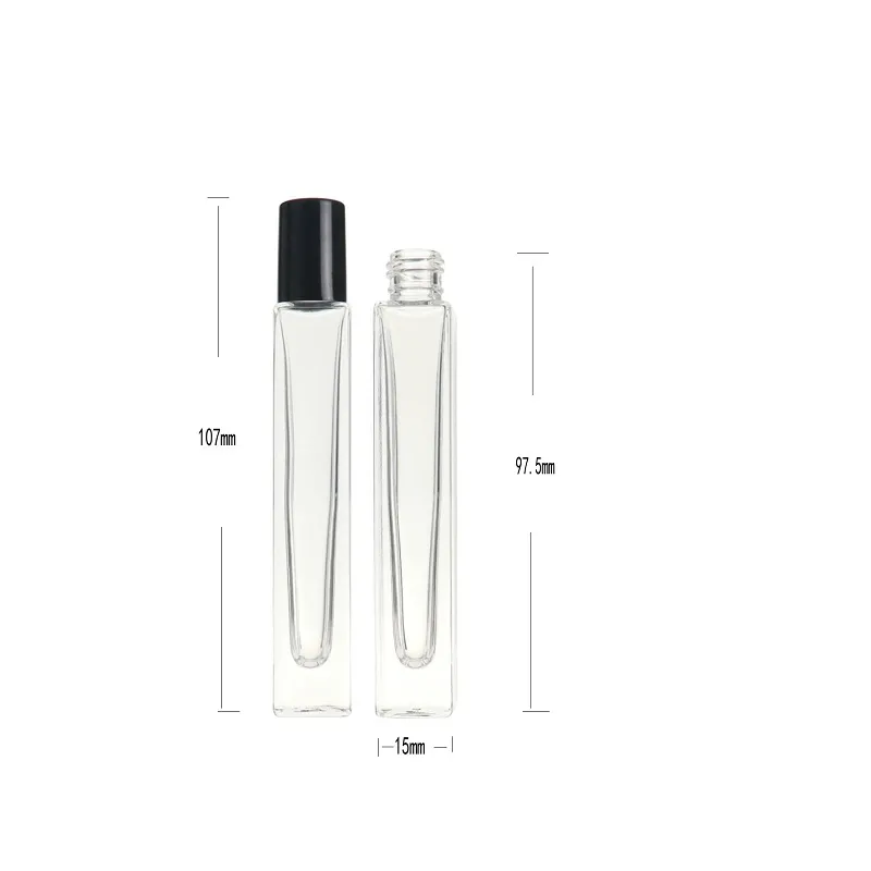 10ml Empty Pen Square Clear Glass Roll on Bottle with gold cap stainless steel roller ball for  oil Perfume
