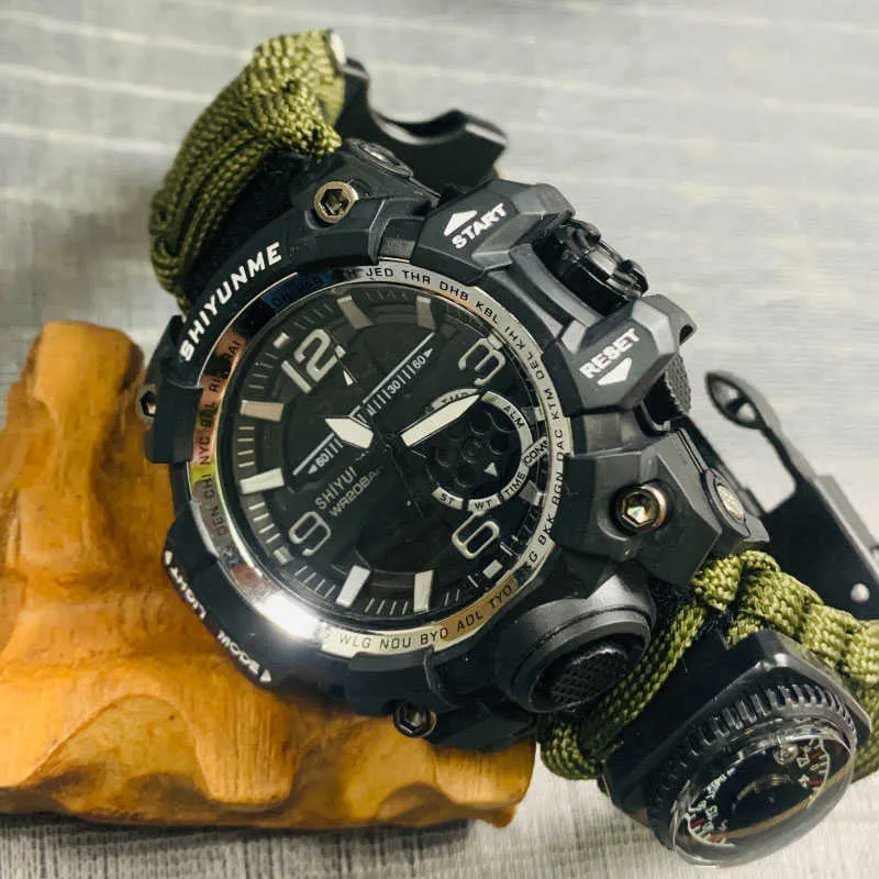 Shiyunme Top Luksusowe Zegarki Mężczyźni Wojskowy Wojskowy Mężczyzna Zegarek Wodoodporny Sport Wristwatch Dual Display Watch Male Relogio Masculino G1022