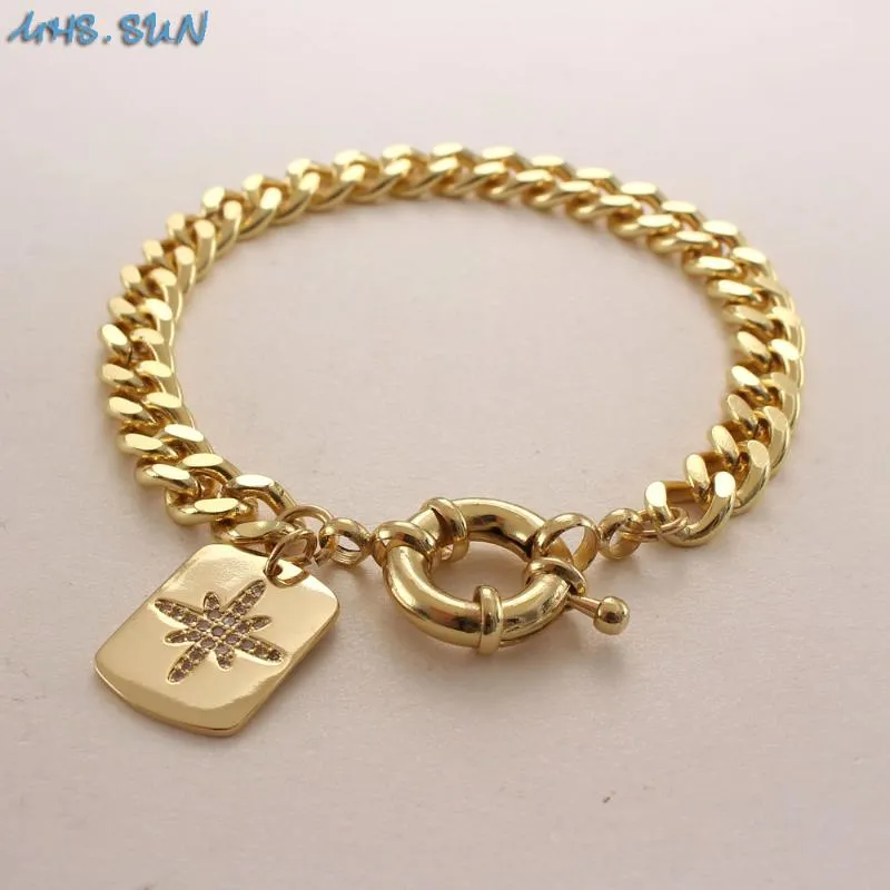 Link, Chain MHS.SUN Cubic Zircon Star Heart Cross Pendant Armband Mode Dam Flickor Fest Smycken Present Accessoarer