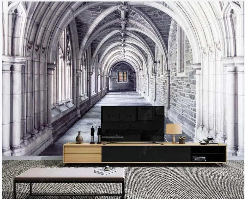 Wallpapers 3D-behang voor muren in rollen Home Decor Europese Vintage Kerk Kasteel Corridor Po Living Room aan de muur