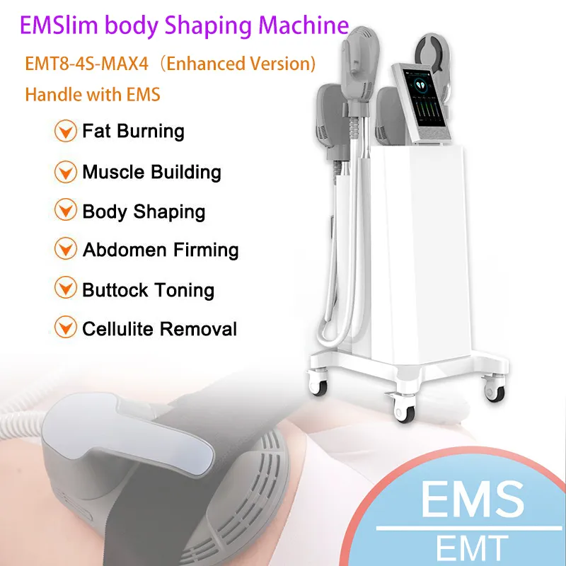 Ems Body Emslim Slimming Machine Musklerna och fettet tar bort topp Muscleaction Muscle Trainer Utrustad med 4 Handtag High Intensity EMT