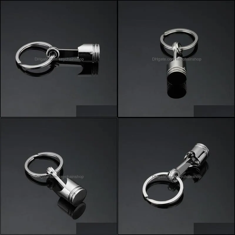 silver color Metal Piston Car Keychain Keyfob Engine Fob Key Chain Ring keyring