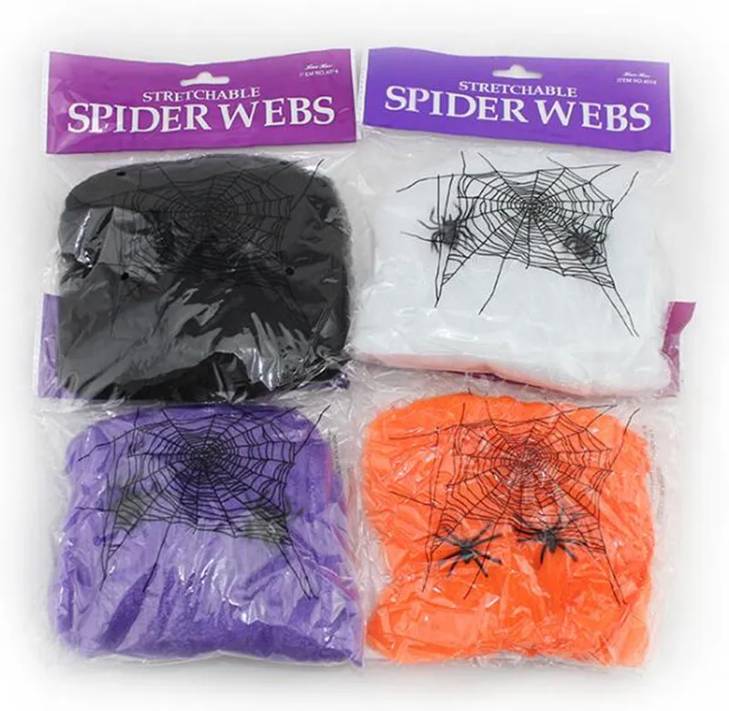 Konstgjord Spindel Web Halloween Dekoration Skrämmande Party Scene Props Vit Sträckt Spindelväv Skräckhus Hem Decora Tillbehör 20G DHL Gratis