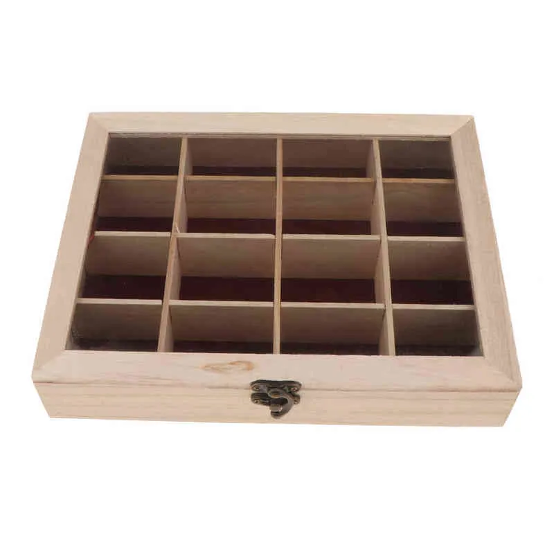 Top Glass Vintage Clasp Wooden Jewelry Case Storage Box DIY Decoration Kids Toys Unpainted Wood