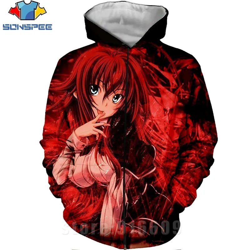 High School D×D Zipper 3D Print Rias Gremory Anime Sweatshirt Jacket Harajuku Cartoon Hoodies Kawaii Sexy Girl Shirt Zip hoodie (19)