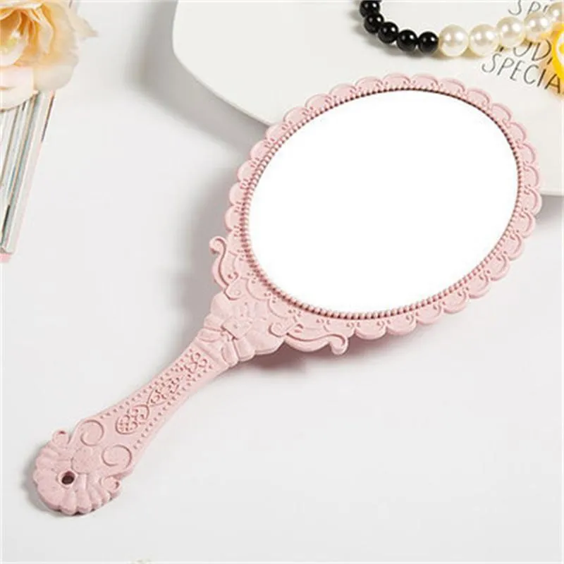 High Definition Mirrors Hand Looking Glass Retro Pattern Vanity Lighted Makeup Mirror Korean Style Princess Compact Portable Handle RH5812