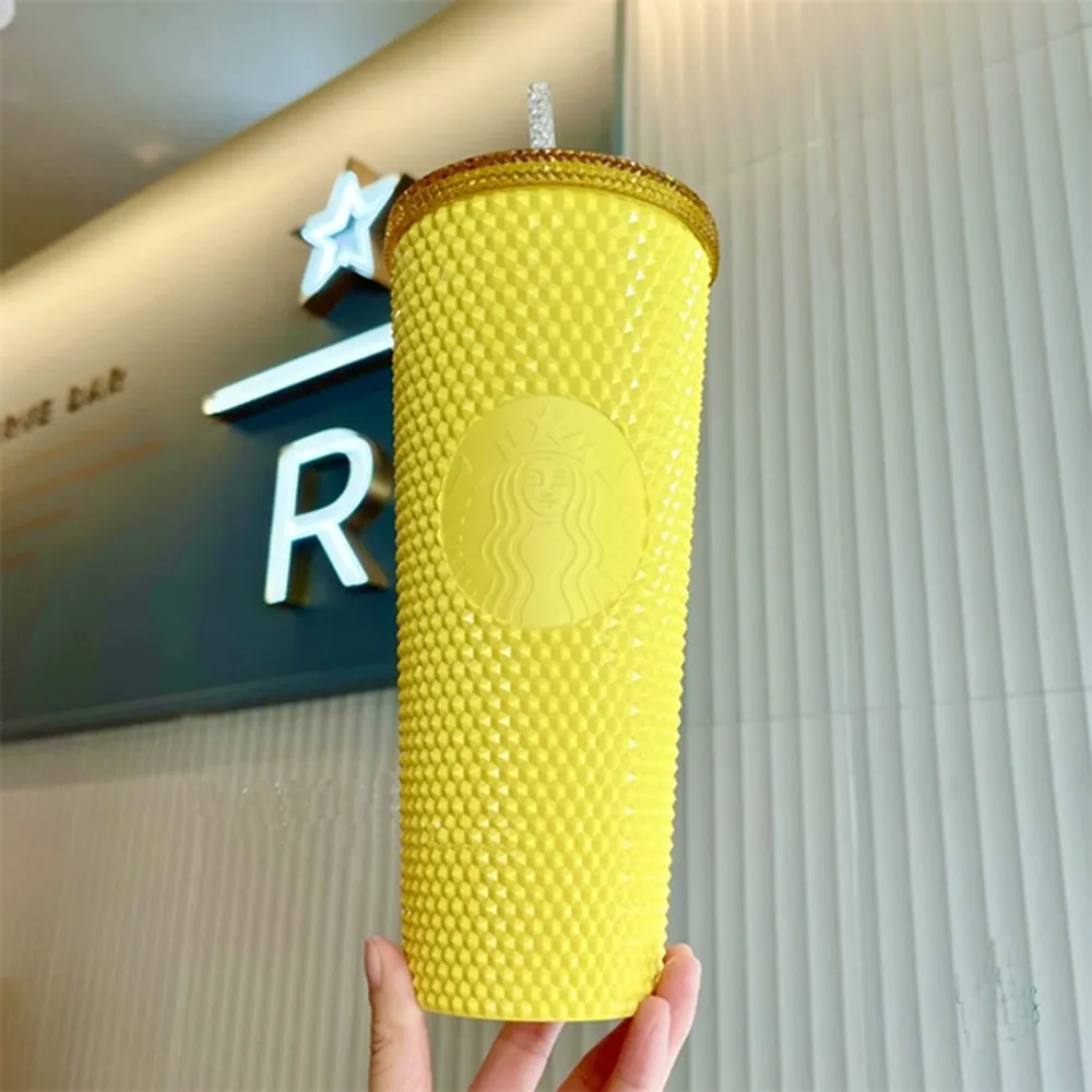 2021 Starbucks Çift Pembe Durian Lazer Saman Fincan 710 ml Tumblers Mermaid Plastik Soğuk Su Kahve Fincanları Hediye Kupa