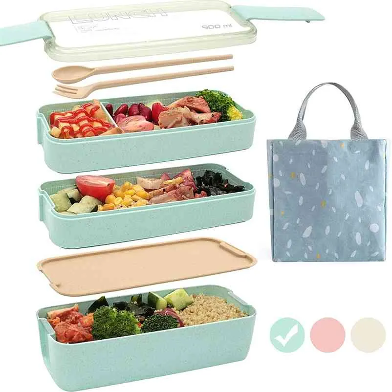 Lebensmittel-/Bento-Box, gesundes Material, Lunchbox, 3-lagiges Weizenstroh, Weizenstroh, auslaufsicher, mikrowellensicher, BPA-frei, Lunchbox für Kinder, 210818