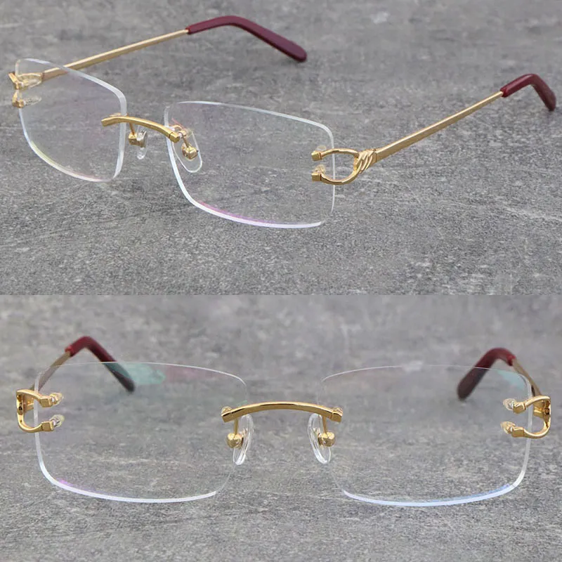 Verkopen Mode Frames Randloze Metalen Bijziende Brillen Accessoires Adumbral Mannen Vrouw Grote Vierkante Brillen Mannelijke en Vrouwelijke 18K Goud met Verziend Optische Hot