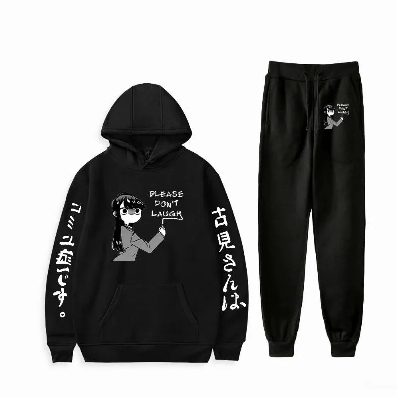 Felpe con cappuccio da uomo Felpe con cappuccio Komi Can't Communicate Felpa con cappuccio unisex in due pezzi Felpa con cappuccio + pantaloni da jogging Harajuku Streetwear Vestiti hip-hop Wo