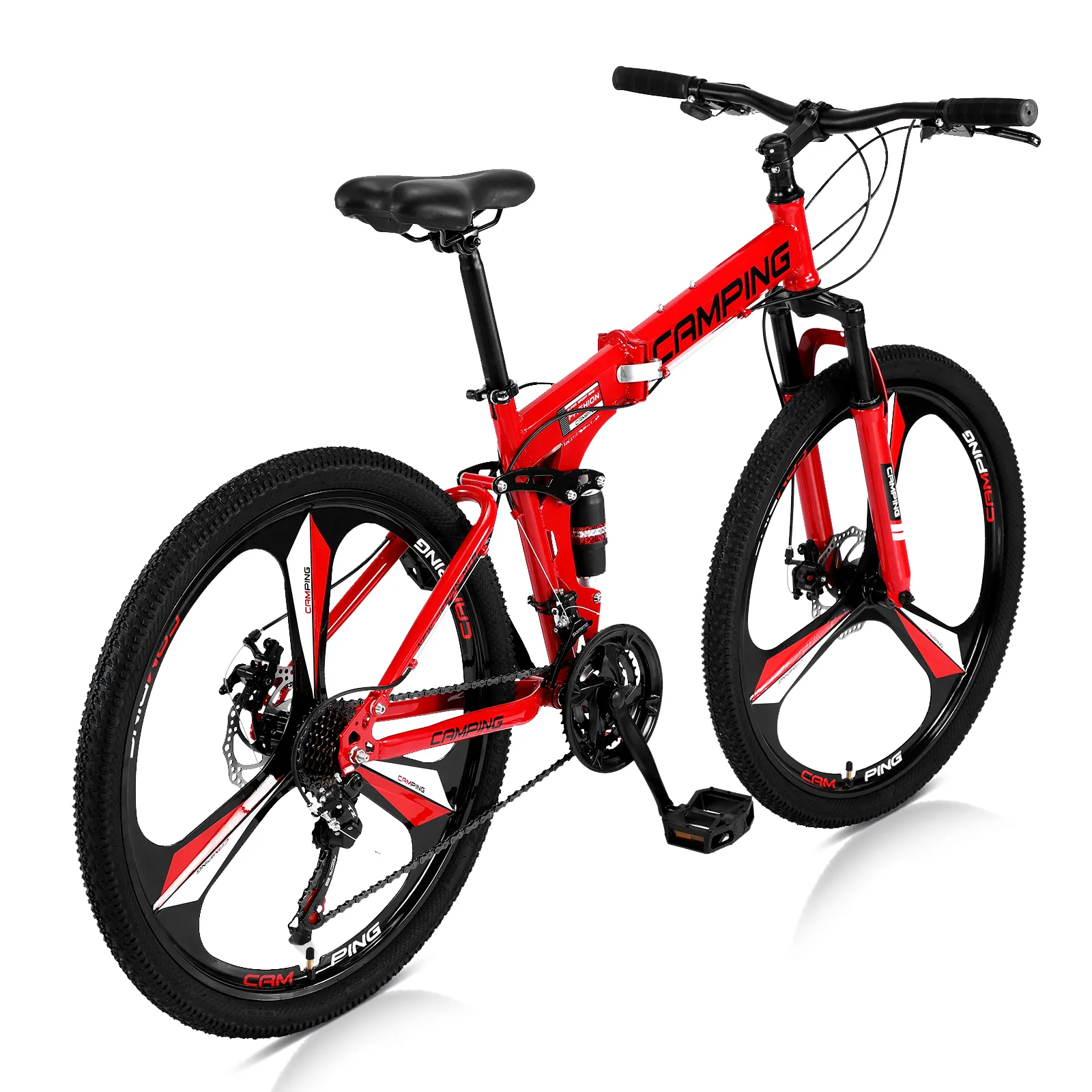 26 '' Vélo de montagne pliable 21 Vitesse Haute Cadre en acier au carbone Rouge Trois couteaux Vélo E Fikes Vélos Vélo Convient aux adultes