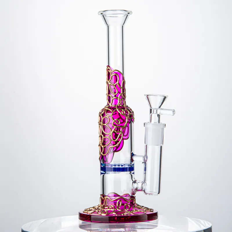 Straight Type Hookahs 14mm Female Joint Heady Glass Bongs 3mm Thickness 9 Inch Bong 2 Colors Water Pipes Honeycomb Perc Oil Dab Rigs With Bowl WP533