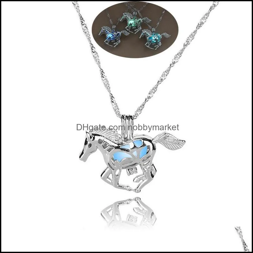 Lockets Kolye Kolye Takı At İnci Kafes Kolye Karanlıkta Glow Açık Hollow Aydınlık Hayvan Charm Locket Kolye Kadınlar için S