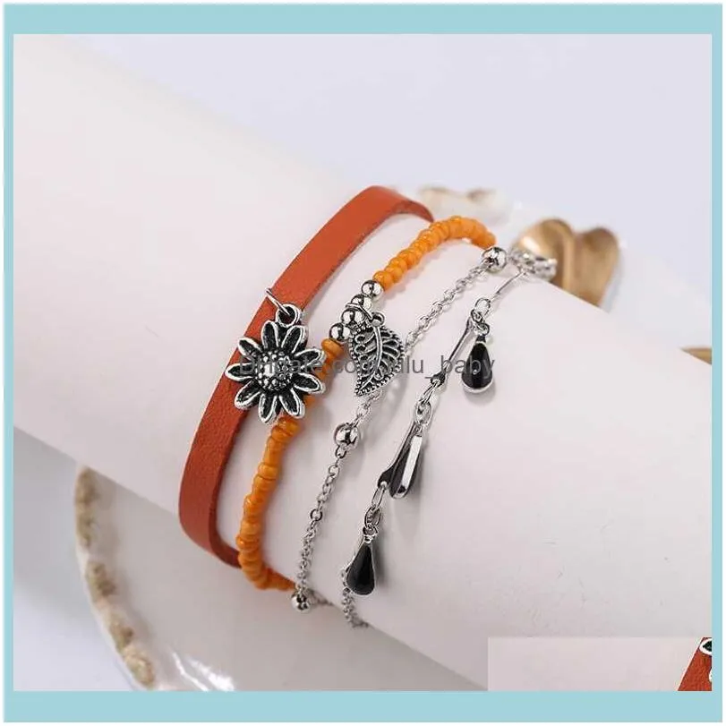 Beaded Jewelrybeaded Strands 4Pcs/Set Handcraft Boutique Fashion Multilayer Crystal Stone Beads Strand Bracelets Bangles Pulseras Boho Muj