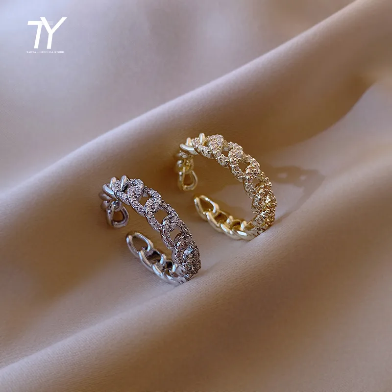 Luxury Zircon Twist Design Gold Silvery Open Ring For Woman Fashion Korean Jewelry Wedding Party Unusual Finger Rings