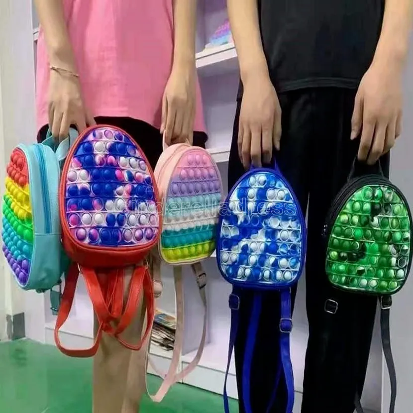 19CM Rainbow Tie Dye Fidget Backpack Bubble Toys Bag Push Bubbles Purses Kids Adult Sports Casual Shoulder Bags Handbag Tote Christmas Gift CS25