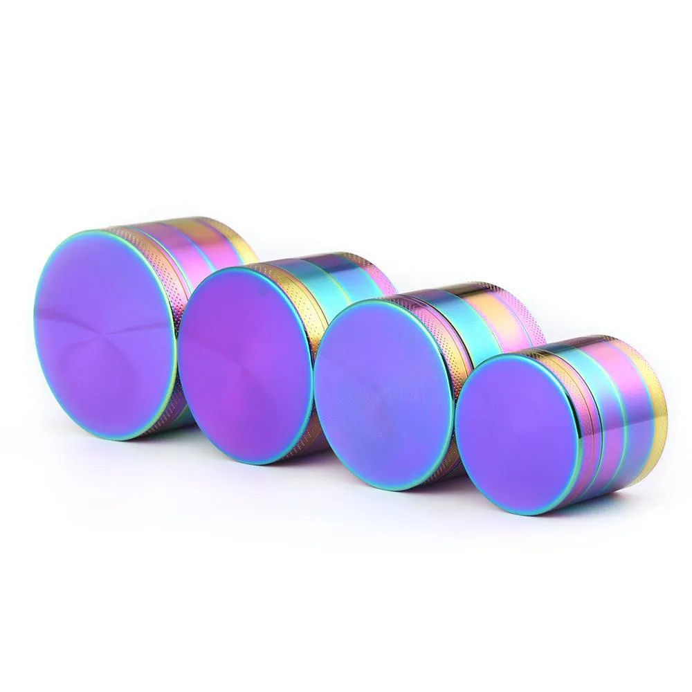 Rainbow Color Zinc Alloy Herb Grinder 4 Layer 40mm 50mm 55mm 63mm Ice Blue Metal Tobacco Grinder Spice Crusher smoking