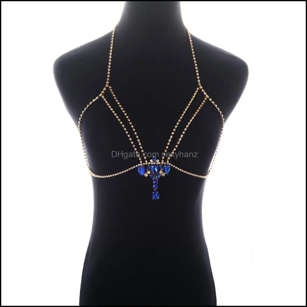 Jewelry Shining Chain Rhinestone Halter Sexy Sapphire Crystal Bikini  Chains