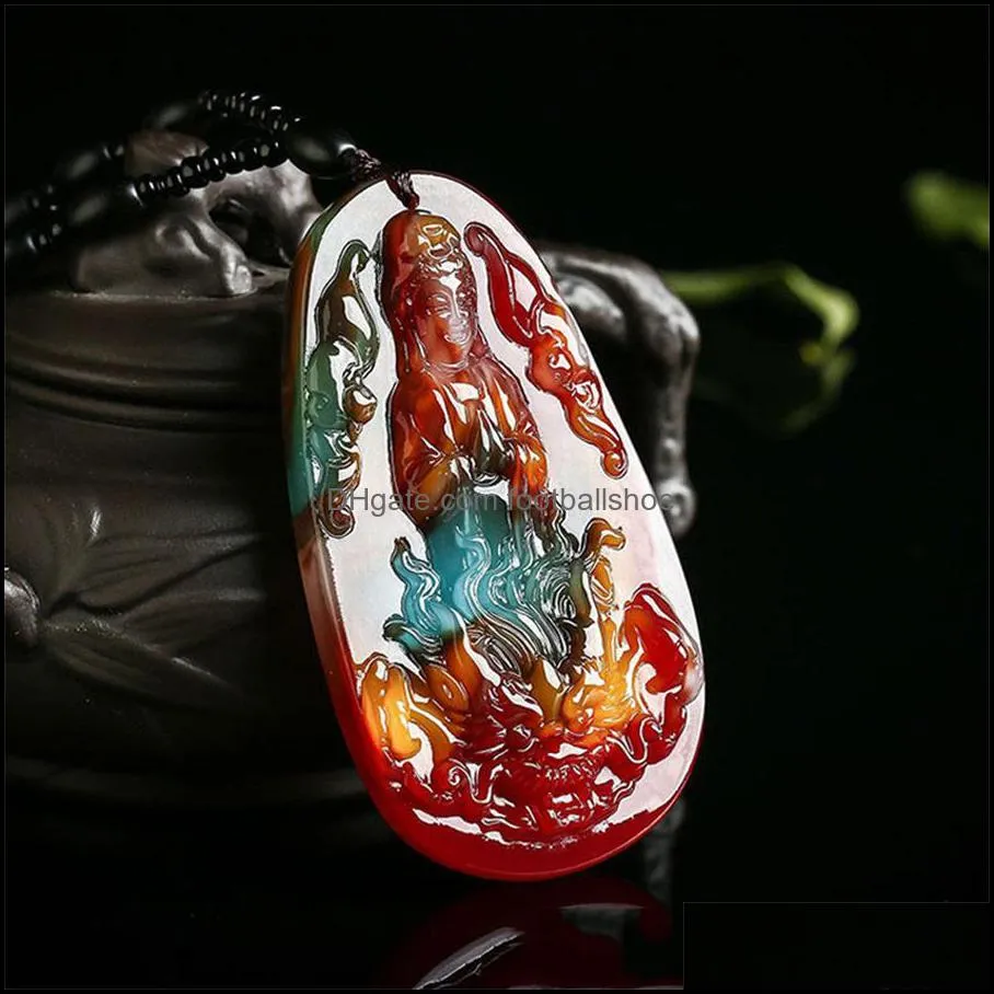 Colorful Jade Riding Dragon Guanyin Charms Jade Pendant