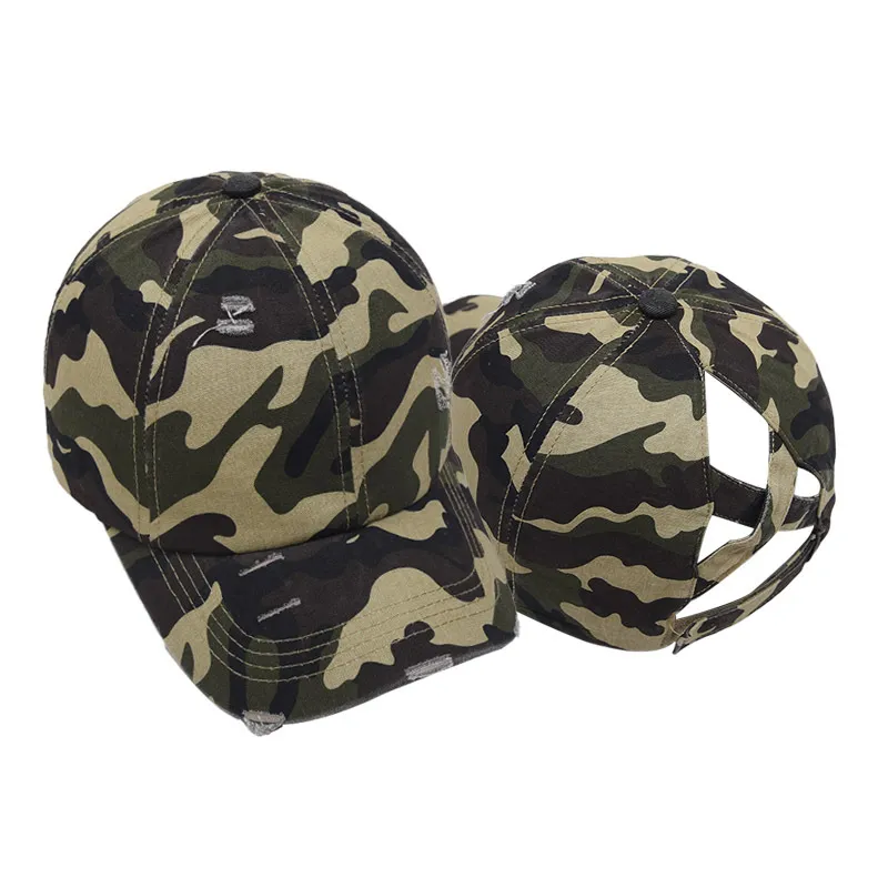 Creative Camouflage Ponytail Baiber Ba Cap Женщины Мыть Хлопок Грузовики Caps Повседневная Летняя Мода Уличные Шляпы