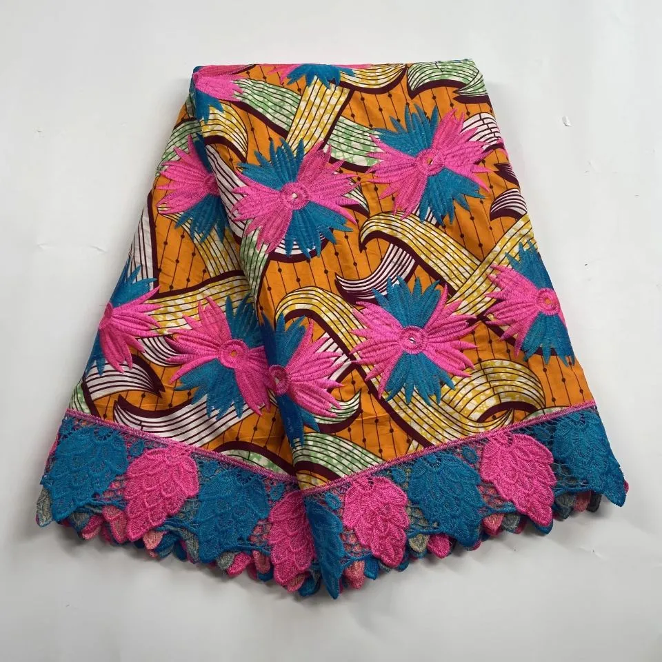 Tissu en coton multicolore élégant, 6 mètres/lot, motif de cire imprimé et dentelle africaine Soluble dans l'eau pour s'habiller WB2